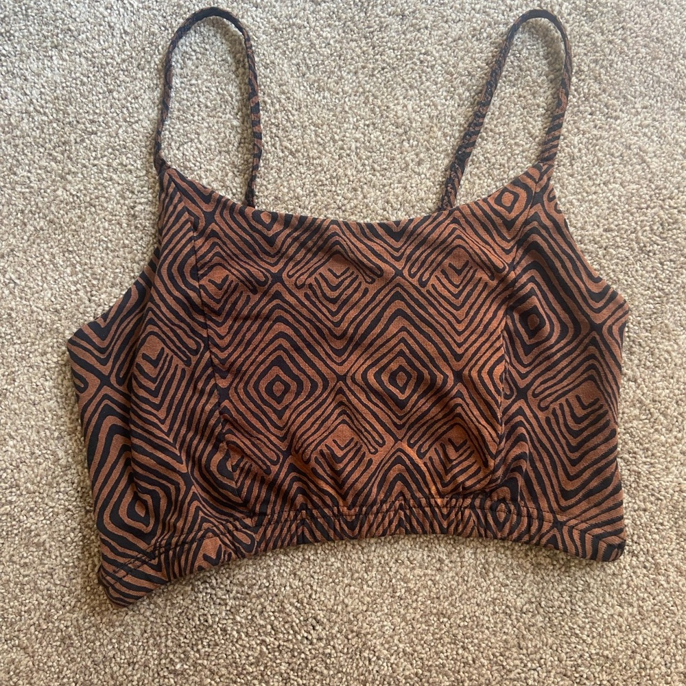 Brown and Black Graphic Crop Camisole